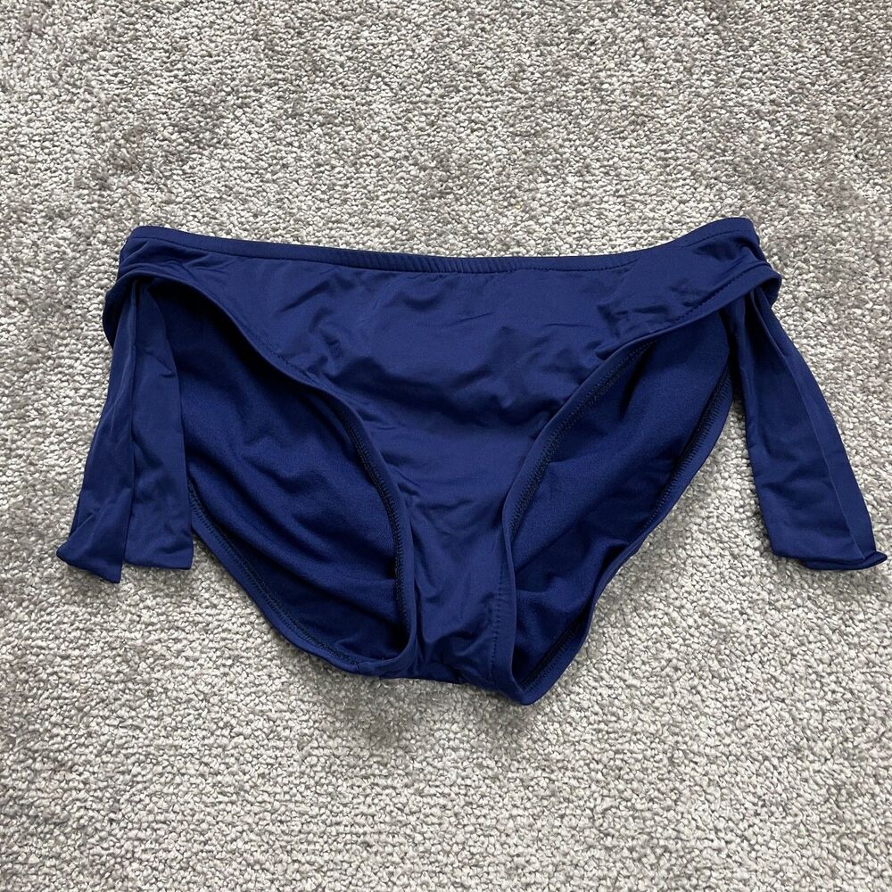 Mossimo Bikini Bottom Womens Small Solid Blue Side Lace Mid Rise Summer Beach